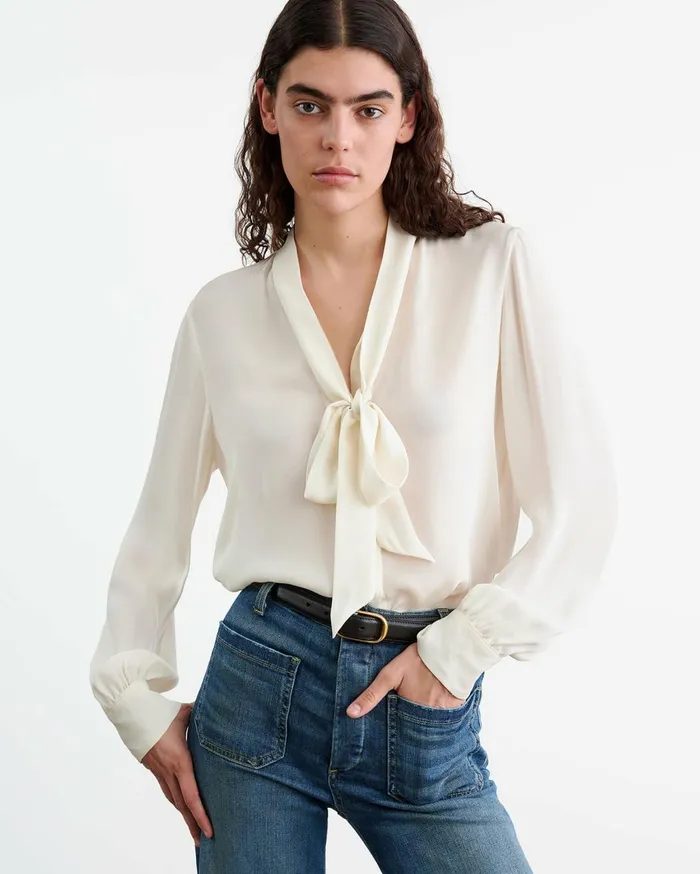 Nili Lotan CARINA SILK BLOUSE Ivory Women Tops