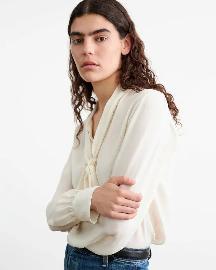 Nili Lotan CARINA SILK BLOUSE Ivory Women Tops