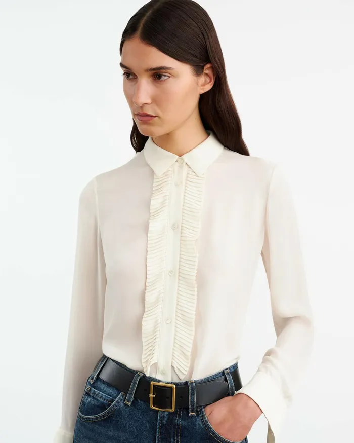 Nili Lotan DANIKA SILK SHIRT Ivory Women Tops