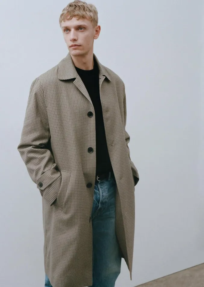 Nili Lotan HEDI DUSTER COAT Beigebrown Houndstooth Men Jackets and Coats