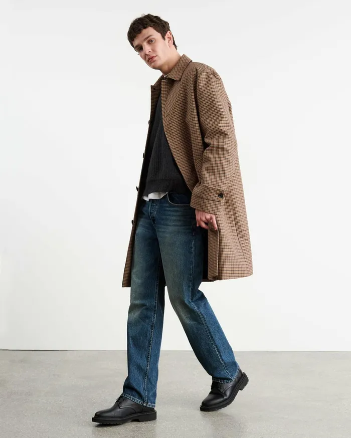 Nili Lotan HEDI DUSTER COAT Beigebrown Houndstooth Men Jackets and Coats