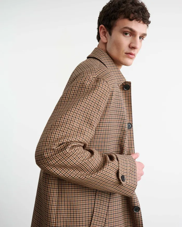 Nili Lotan HEDI DUSTER COAT Beigebrown Houndstooth Men Jackets and Coats