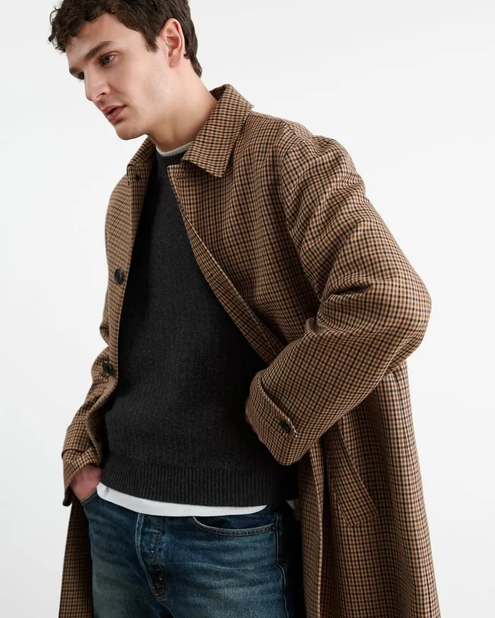 Nili Lotan HEDI DUSTER COAT Beigebrown Houndstooth Men Jackets and Coats
