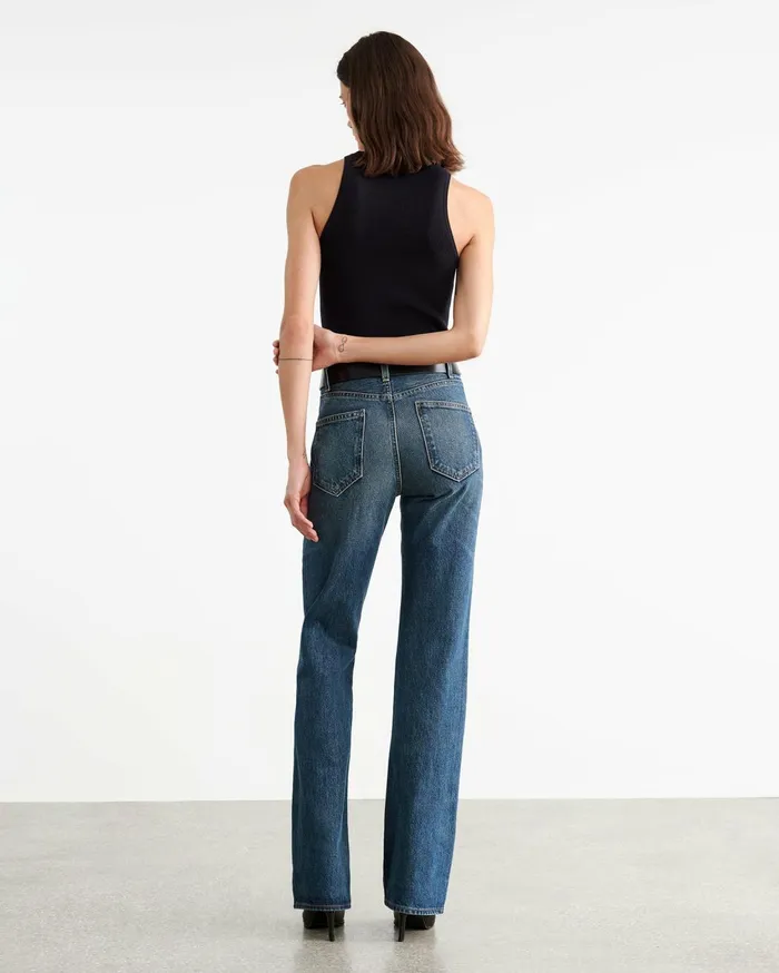 Nili Lotan JOAN LEATHER COMBO JEAN Simon Wash W Cognac Women Denim