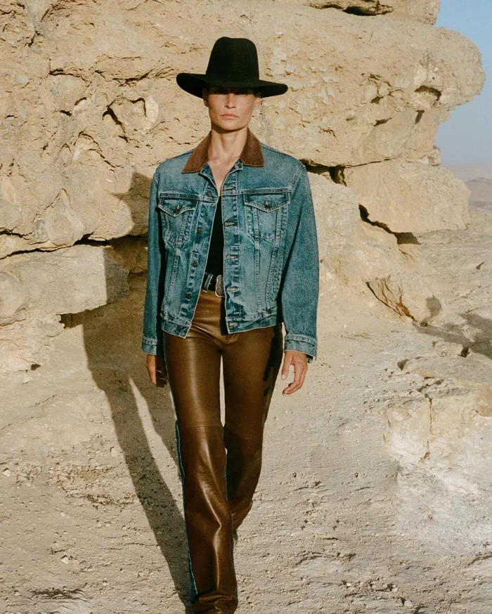 Nili Lotan JOAN LEATHER COMBO JEAN Simon Wash W Cognac Women Denim