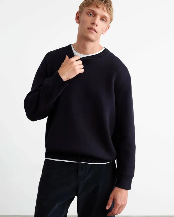 Nili Lotan LELAND SWEATER Dark Navy Men Sweaters