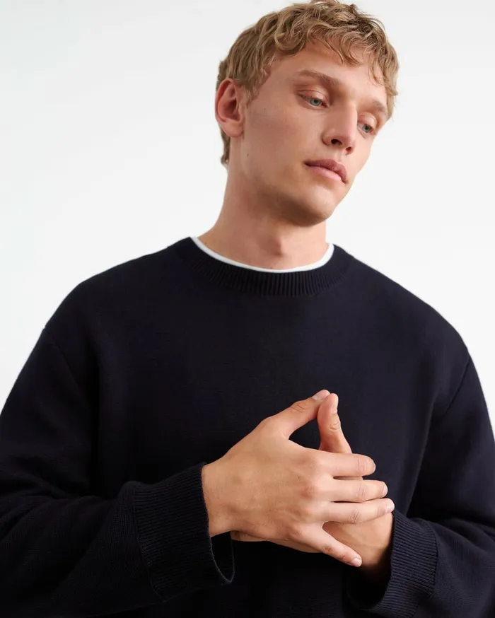 Nili Lotan LELAND SWEATER Dark Navy Men Sweaters