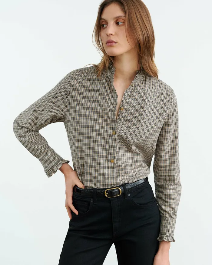 Nili Lotan LYDIA SHIRT Honey Check Women Tops