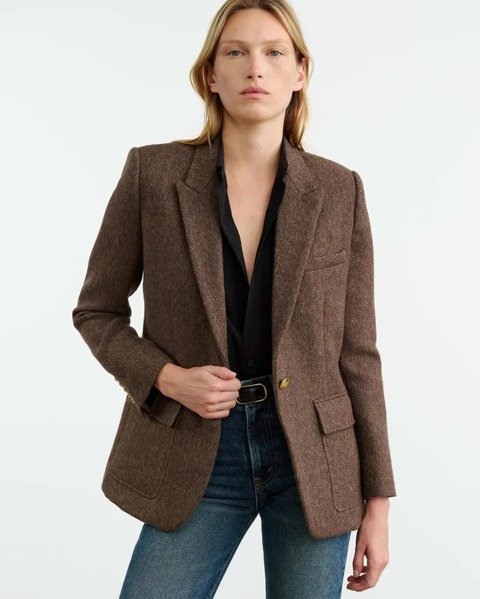 Nili Lotan MIREILLE BLAZER Brown Herringbone Women Jackets and Blazers