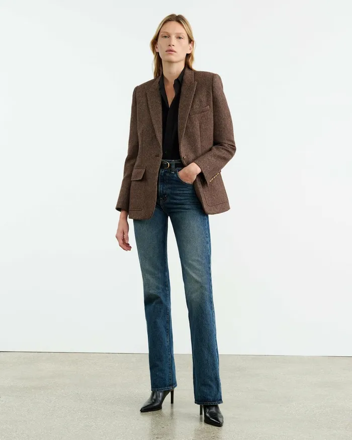 Nili Lotan MIREILLE BLAZER Brown Herringbone Women Jackets and Blazers