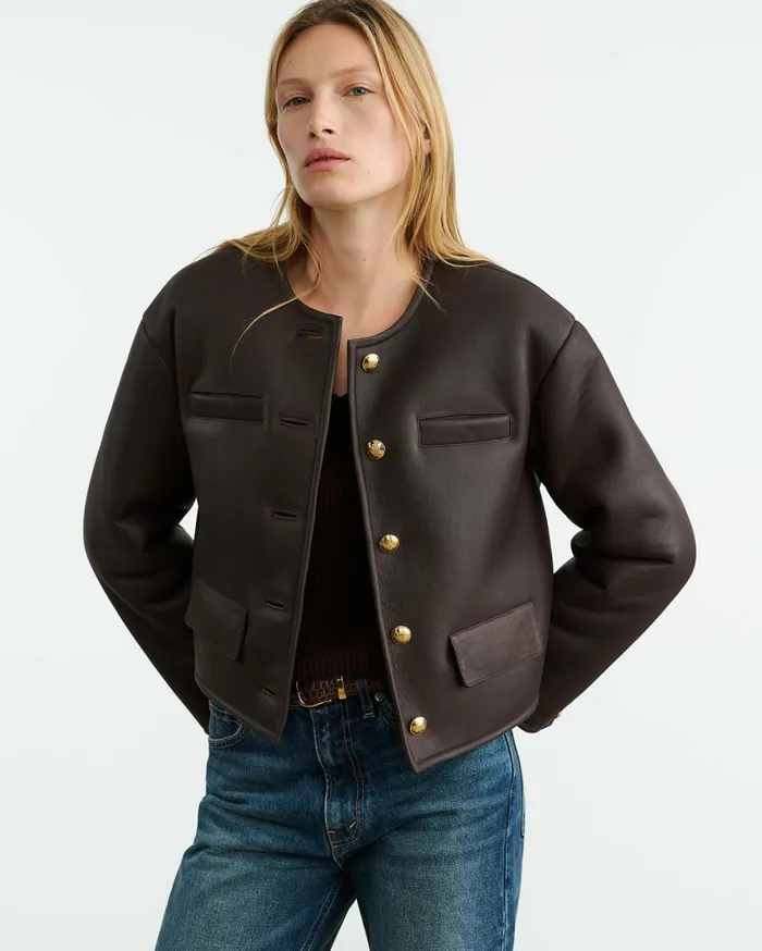 Nili Lotan SELINA SHEARLING JACKET Espresso Women Jackets and Blazers
