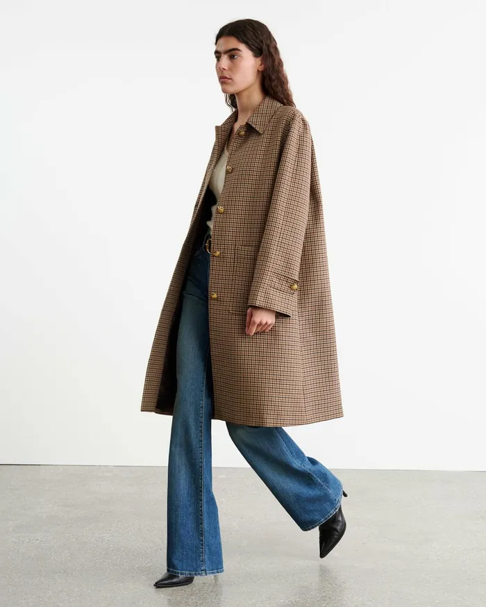 Nili Lotan SETH DUSTER COAT Beigebrown Houndstooth Women Coats and Outerwear