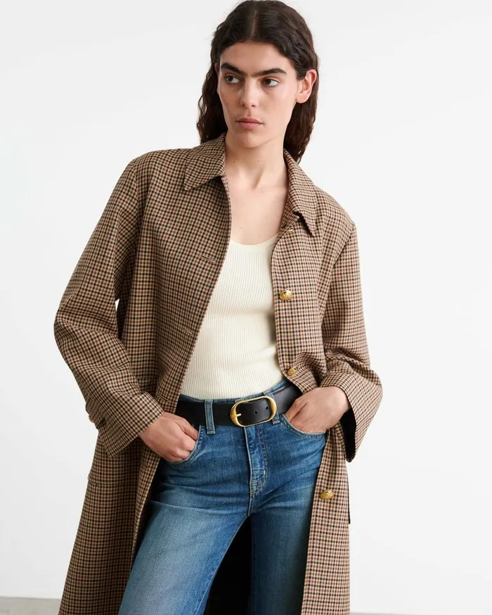 Nili Lotan SETH DUSTER COAT Beigebrown Houndstooth Women Coats and Outerwear