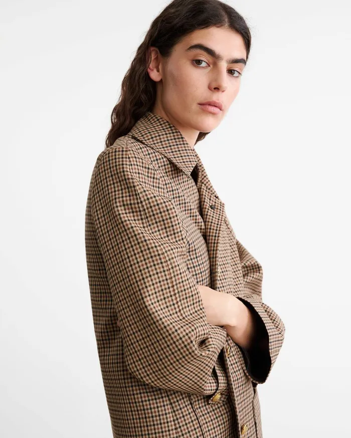 Nili Lotan SETH DUSTER COAT Beigebrown Houndstooth Women Coats and Outerwear
