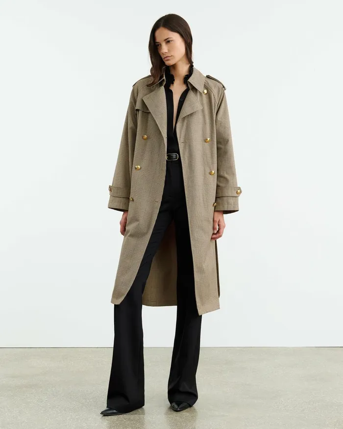Nili Lotan TOUSSAINT TRENCH COAT Beige Check Women Coats and Outerwear