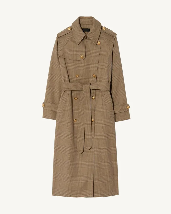 Nili Lotan TOUSSAINT TRENCH COAT Beige Check Women Coats and Outerwear