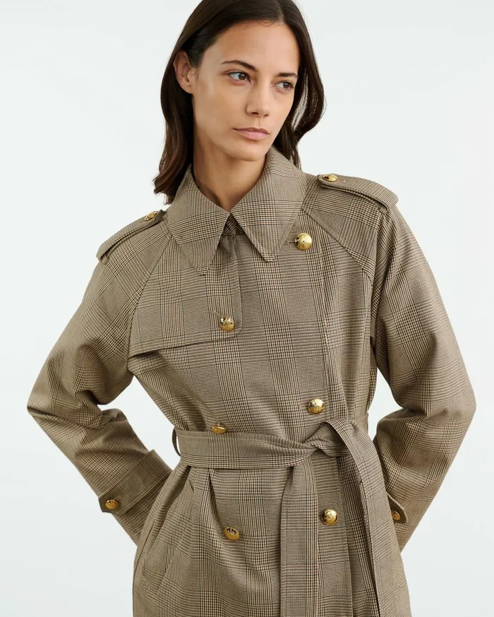 Nili Lotan TOUSSAINT TRENCH COAT Beige Check Women Coats and Outerwear