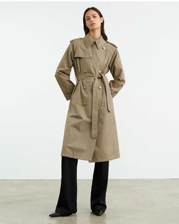 Nili Lotan TOUSSAINT TRENCH COAT Beige Check Women Coats and Outerwear