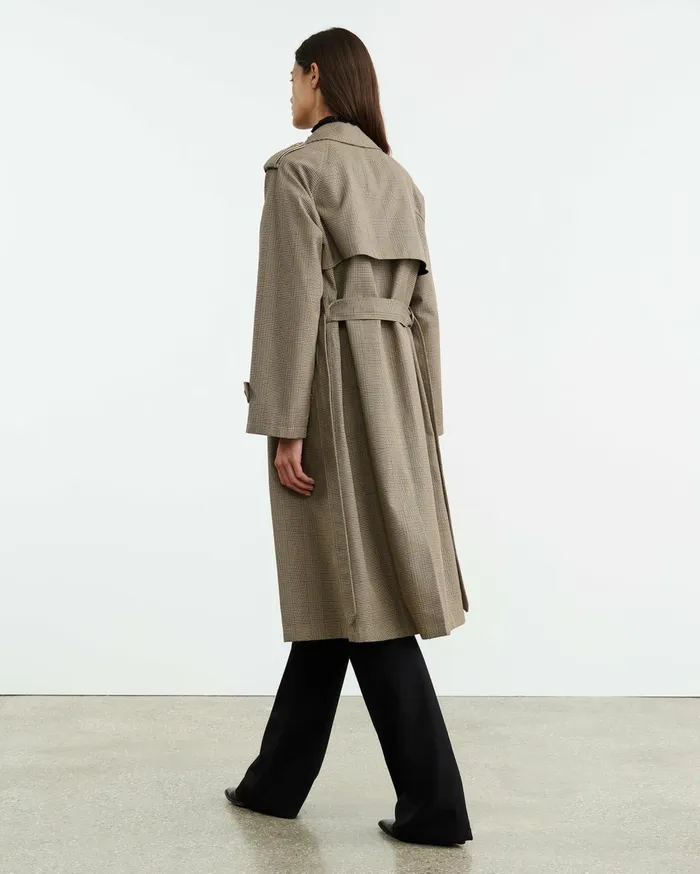 Nili Lotan TOUSSAINT TRENCH COAT Beige Check Women Coats and Outerwear