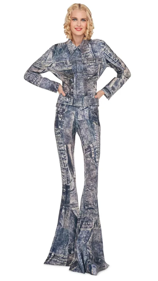 Norma Kamali Bottoms FISHTAIL JEAN Blacknavy Denim Print 8211 Clothing