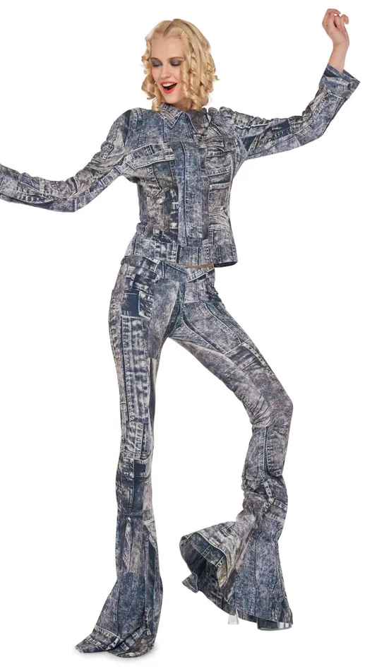 Norma Kamali Bottoms FISHTAIL JEAN Blacknavy Denim Print 8211 Clothing
