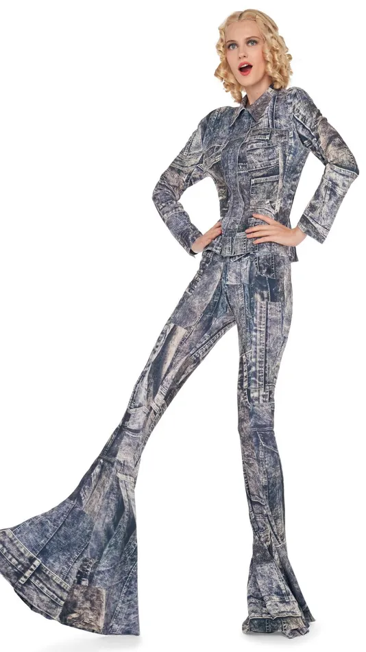 Norma Kamali Bottoms FISHTAIL JEAN Blacknavy Denim Print 8211 Clothing