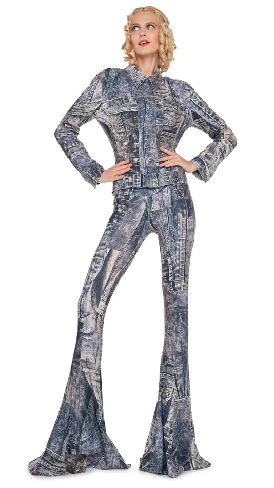 Norma Kamali Bottoms FISHTAIL JEAN Blacknavy Denim Print 8211 Clothing