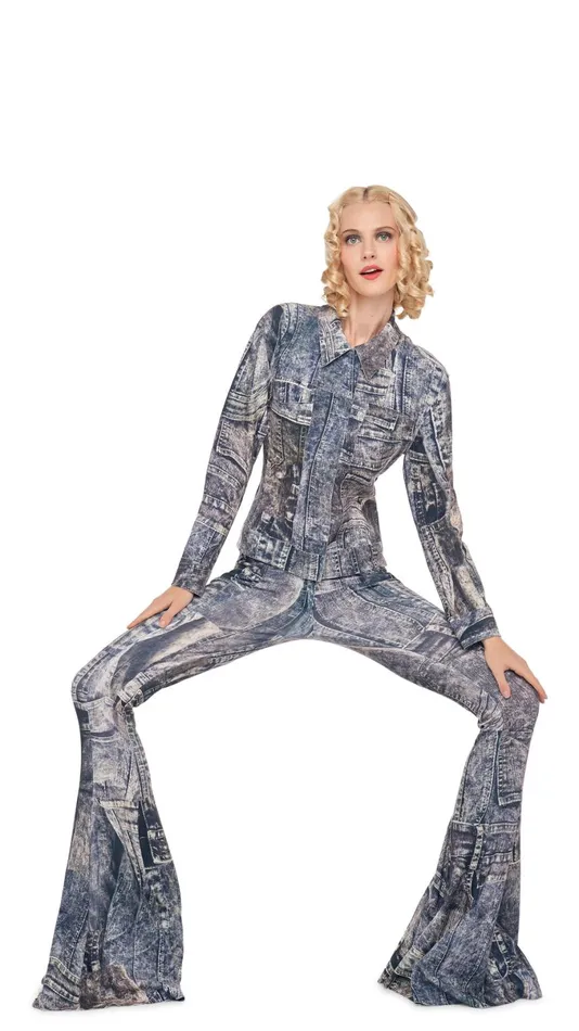 Norma Kamali Bottoms FISHTAIL JEAN Blacknavy Denim Print 8211 Clothing