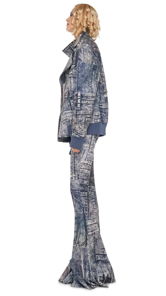 Norma Kamali Bottoms FISHTAIL JEAN Blacknavy Denim Print 8211 Clothing