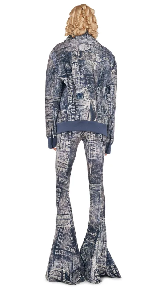 Norma Kamali Bottoms FISHTAIL JEAN Blacknavy Denim Print 8211 Clothing