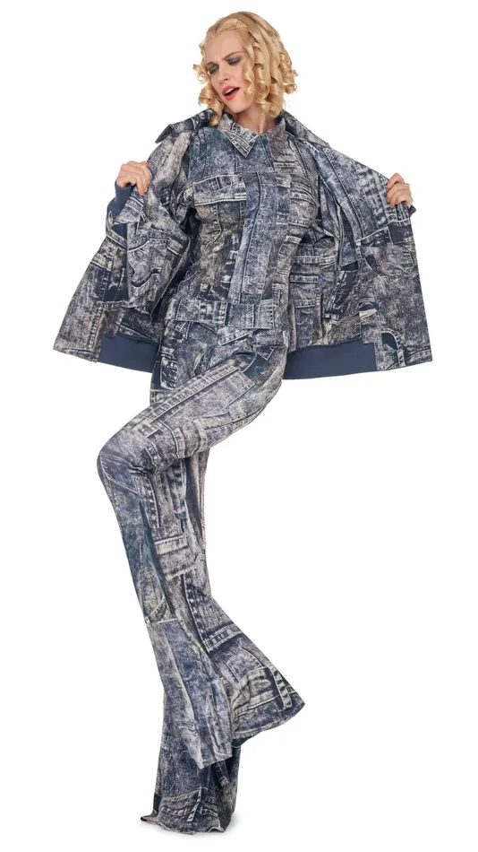 Norma Kamali Bottoms FISHTAIL JEAN Blacknavy Denim Print 8211 Clothing