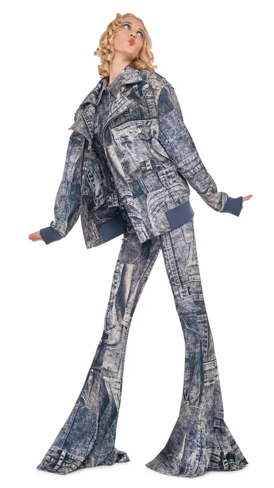 Norma Kamali Bottoms FISHTAIL JEAN Blacknavy Denim Print 8211 Clothing