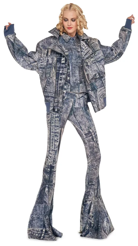 Norma Kamali Bottoms FISHTAIL JEAN Blacknavy Denim Print 8211 Clothing