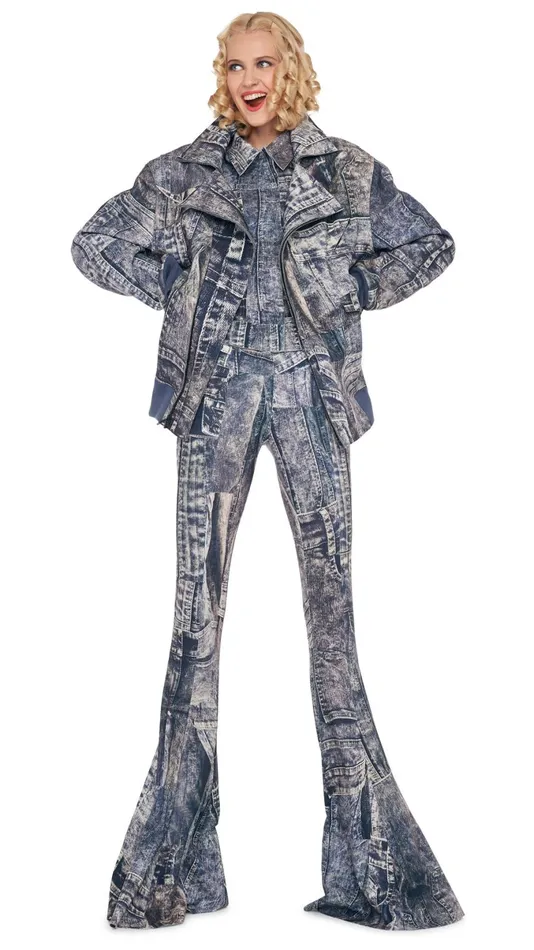 Norma Kamali Bottoms FISHTAIL JEAN Blacknavy Denim Print 8211 Clothing