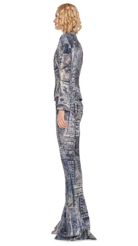 Norma Kamali Bottoms FISHTAIL JEAN Blacknavy Denim Print 8211 Clothing