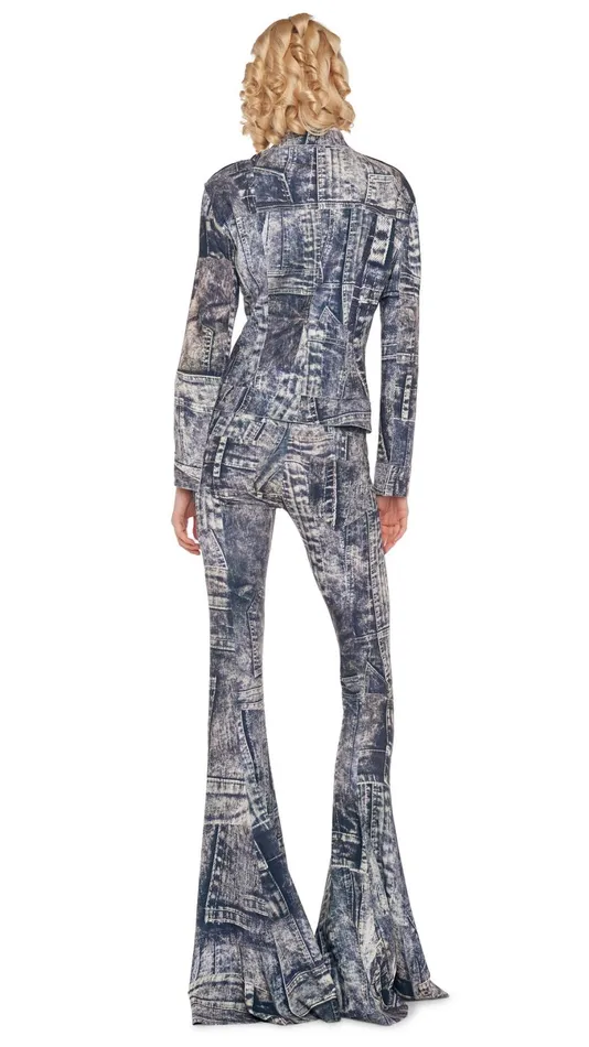 Norma Kamali Bottoms FISHTAIL JEAN Blacknavy Denim Print 8211 Clothing