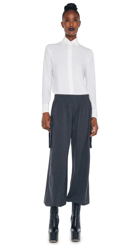 Norma Kamali Bottoms OVERSIZED BF CARGO SWEATPANT Dark Heather Grey 8211 Clothing