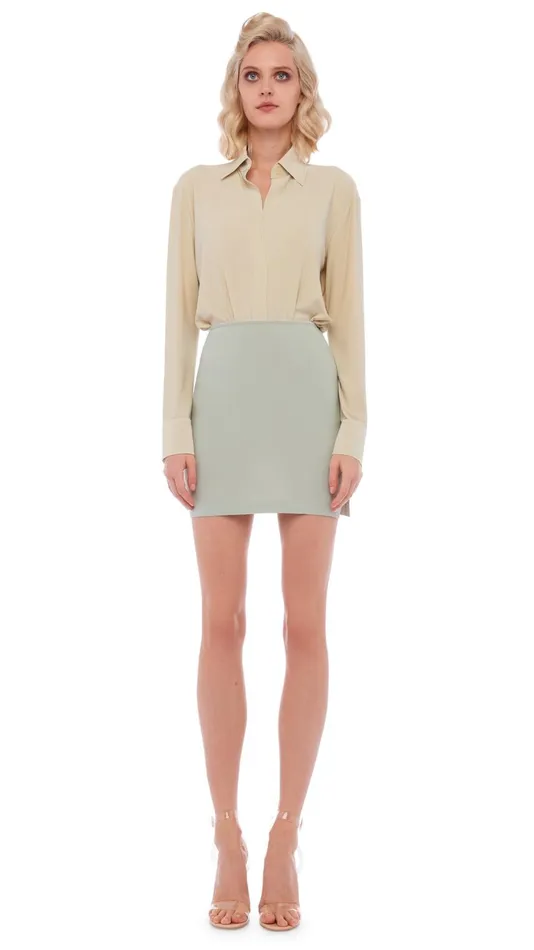 Norma Kamali Bottoms SIDE SLIT MINI SKIRT Dried Sage 8211 Clothing