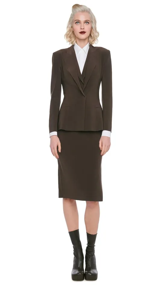 Norma Kamali Bottoms SIDE SLIT SKIRT COVER THE KNEE Chocolate 8211 Clothing