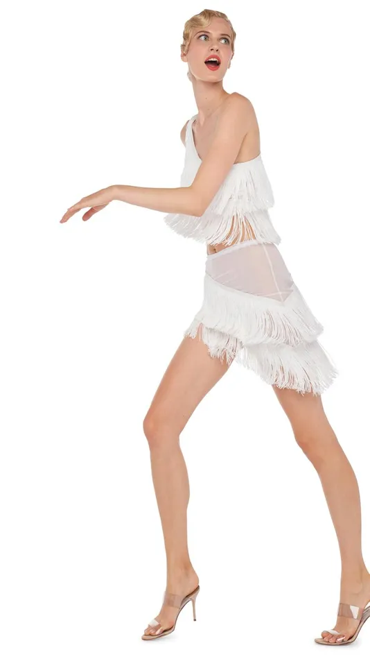 Norma Kamali Bottoms SPLICED FRINGE SKIRT Snow Whitesnow White 8211 Clothing Norma Kamali Bottoms SPLICED FRINGE SKIRT Snow Whitesnow White 8211 Clothing