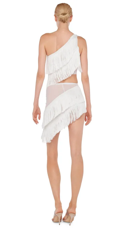 Norma Kamali Bottoms SPLICED FRINGE SKIRT Snow Whitesnow White 8211 Clothing Norma Kamali Bottoms SPLICED FRINGE SKIRT Snow Whitesnow White 8211 Clothing
