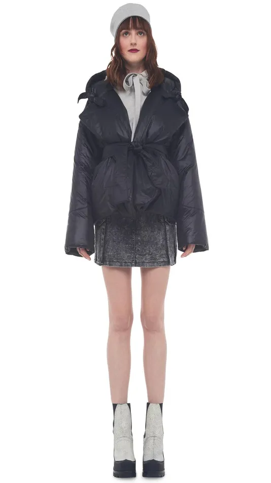 Norma Kamali Coats HOODED SLEEPING BAG JACKET Black 8211 Clothing