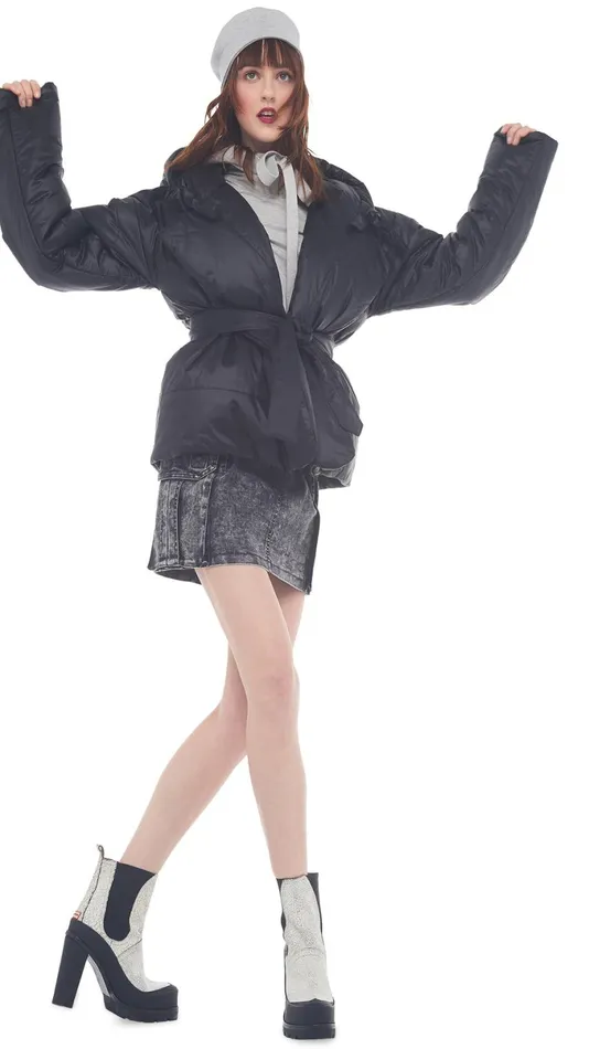Norma Kamali Coats HOODED SLEEPING BAG JACKET Black 8211 Clothing