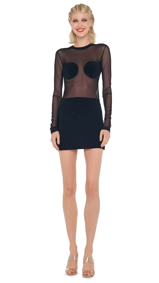 Norma Kamali Dresses DOT DASH MINI DRESS Blackblack Mesh 8211 Clothing