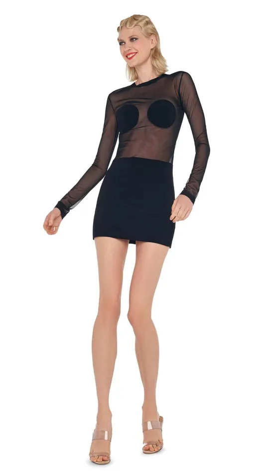 Norma Kamali Dresses DOT DASH MINI DRESS Blackblack Mesh 8211 Clothing