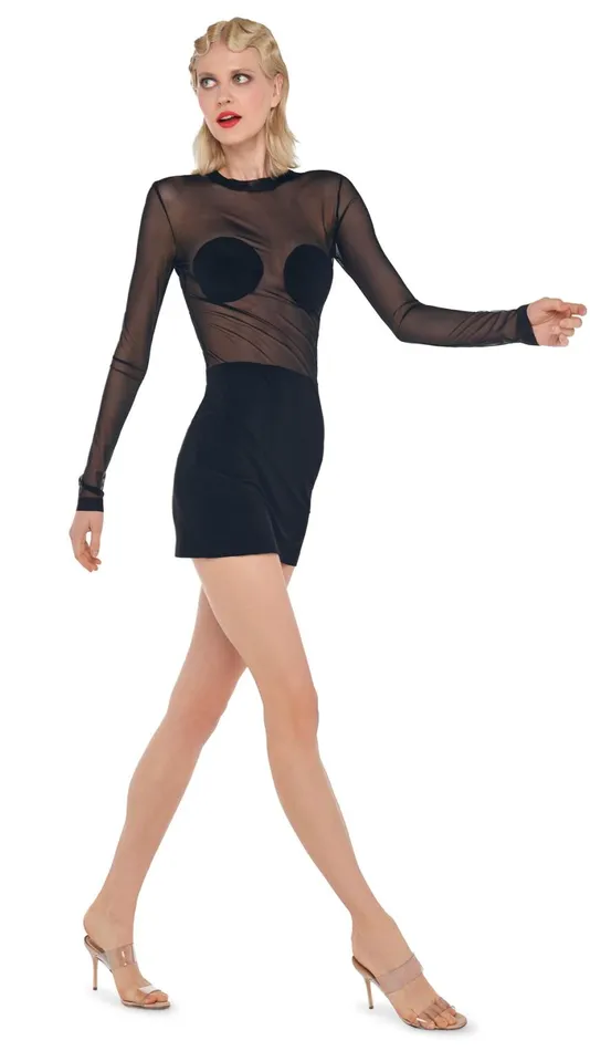 Norma Kamali Dresses DOT DASH MINI DRESS Blackblack Mesh 8211 Clothing
