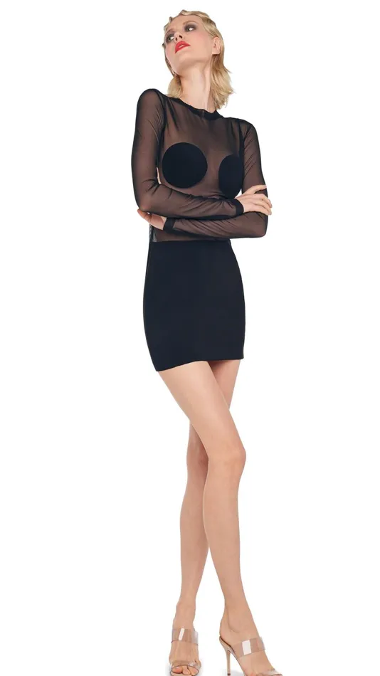 Norma Kamali Dresses DOT DASH MINI DRESS Blackblack Mesh 8211 Clothing