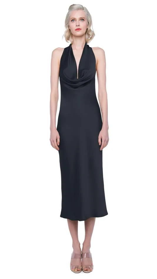 Norma Kamali Dresses HALTER DRAPE DRESS TO MIDCALF Black 8211 Clothing