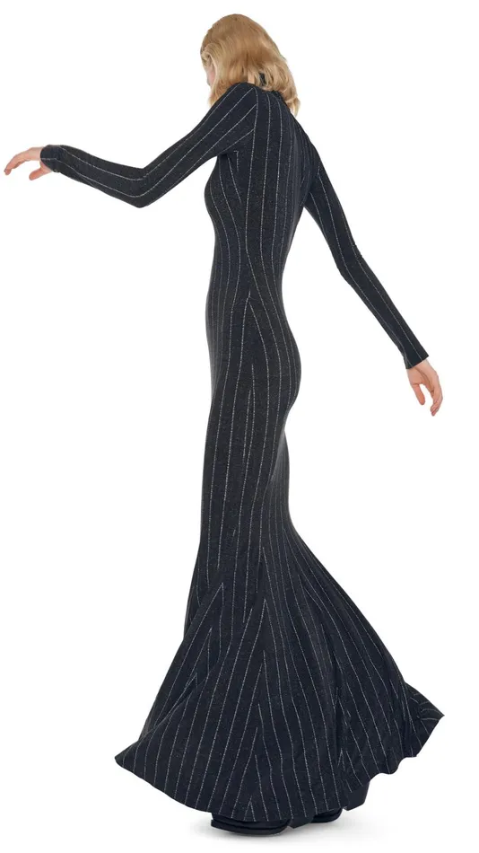 Norma Kamali Dresses LONG SLEEVE TURTLE FISHTAIL GOWN Woven Pinstripe 8211 Clothing Norma Kamali Dresses LONG SLEEVE TURTLE FISHTAIL GOWN Woven Pinstripe 8211 Clothing