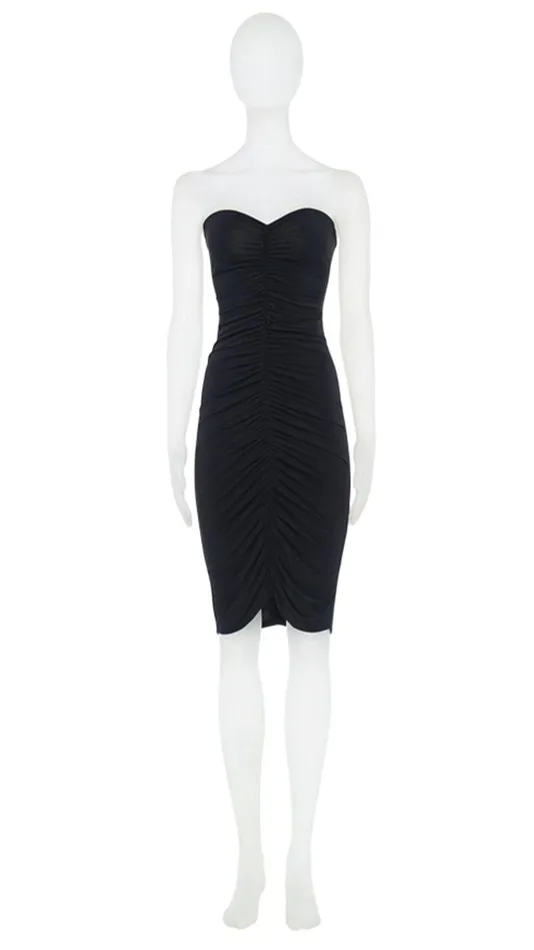 Norma Kamali Dresses STRAPLESS SHIRRED FRONT DRESS TO KNEE Black 8211 Clothing Norma Kamali Dresses STRAPLESS SHIRRED FRONT DRESS TO KNEE Black 8211 Clothing